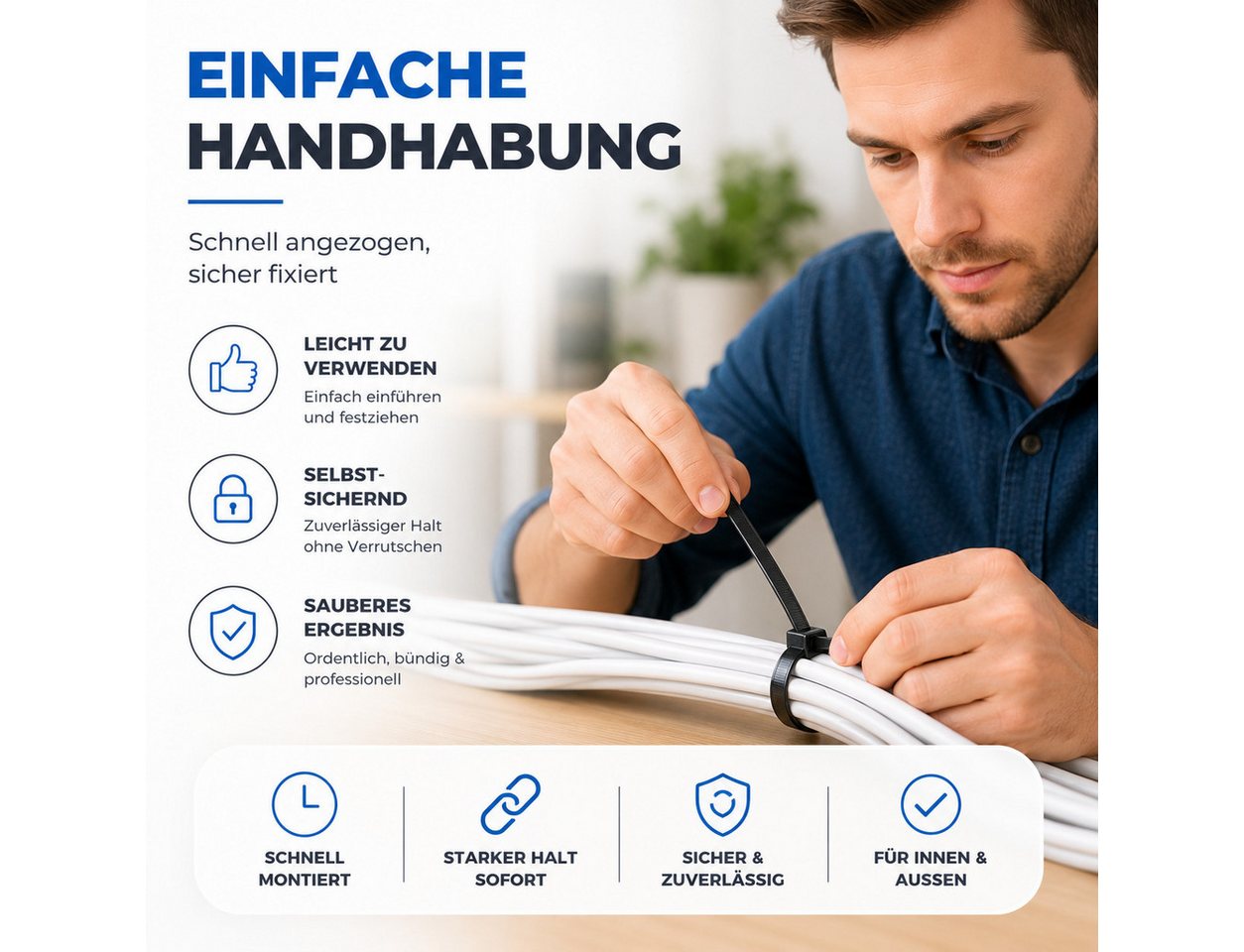 TK Gruppe Kabelbinder 100 Kabelbinder aus Nylon, schwarz, Länge nach Wahl (100er Set) diverse Längen Bild 2