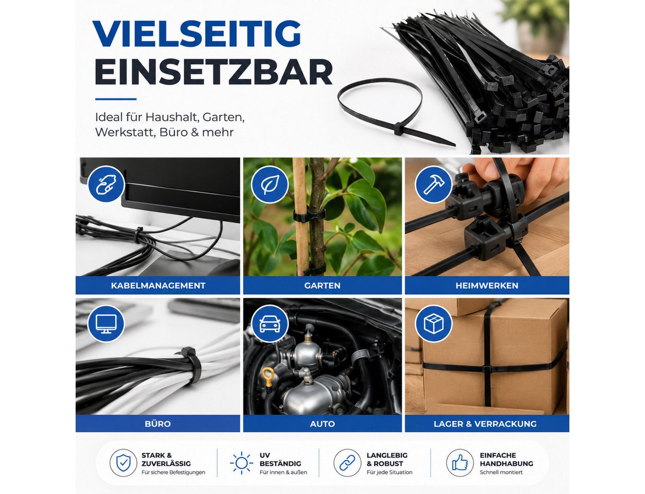 TK Gruppe Kabelbinder 100 Kabelbinder aus Nylon, schwarz, Länge nach Wahl (100er Set) diverse Längen Bild 5