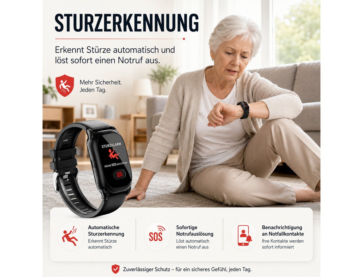 NikuTRAX Krankenpflegeuhr GPS-Notrufuhr NC88S mit 4G, Sturzerkennung und Vitalwertmessung