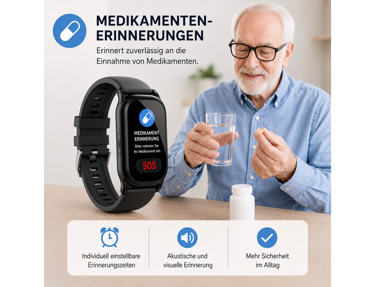 NikuTRAX Krankenpflegeuhr GPS-Notrufuhr NC88S mit 4G, Sturzerkennung und Vitalwertmessung Bild 2