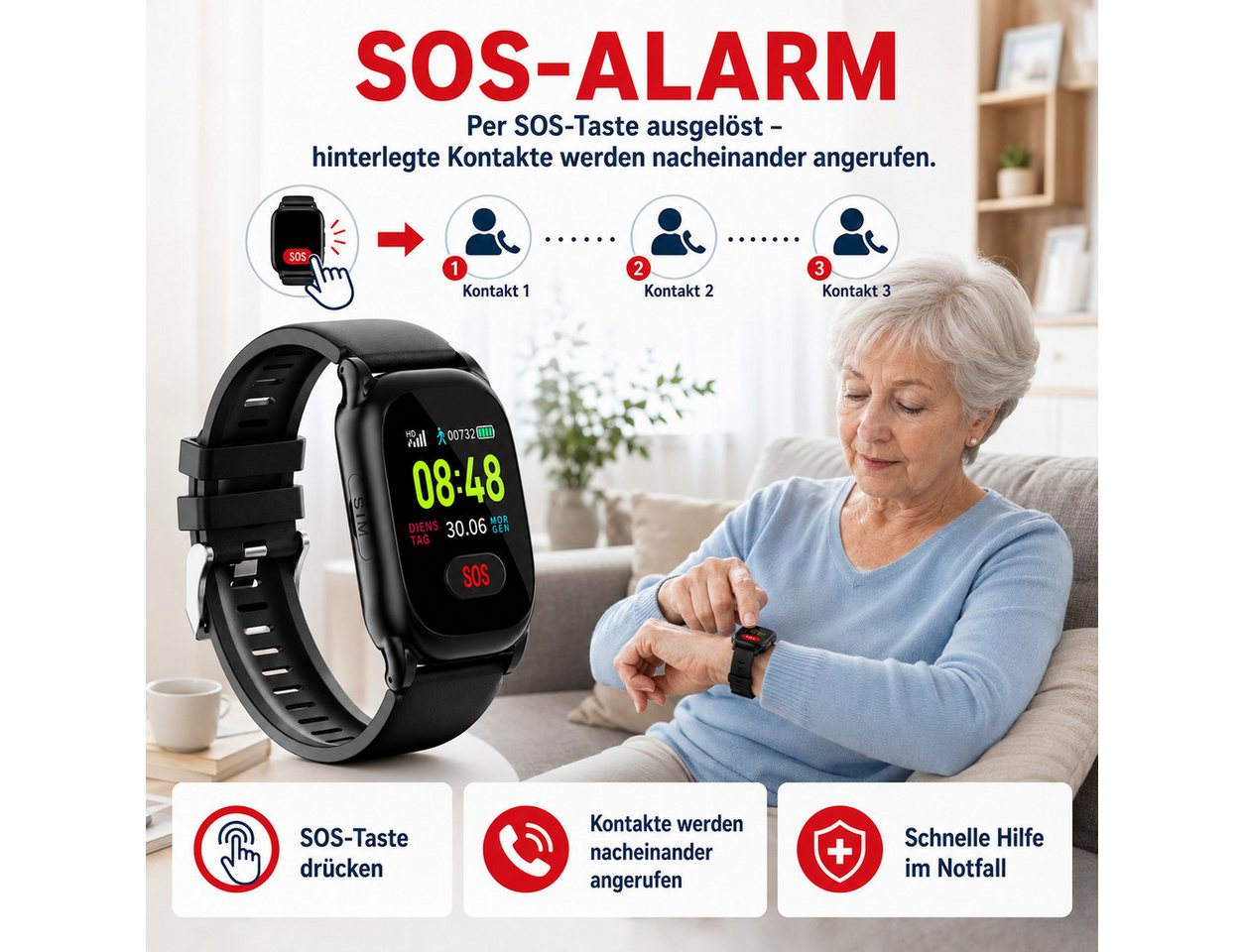 NikuTRAX Krankenpflegeuhr GPS-Notrufuhr NC88S mit 4G, Sturzerkennung und Vitalwertmessung Bild 5