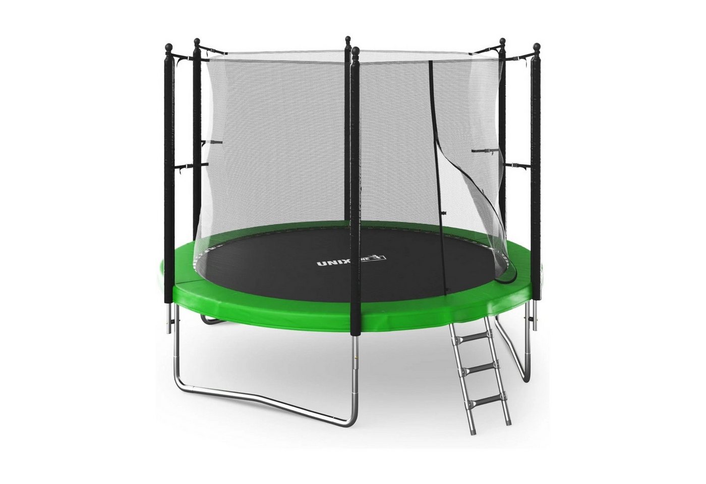 UNIXFIT Gartentrampolin Unix Line Outdoor Trampolin 244/305/366, Ø 305 cm, mit Leiter und Innensicherheitsnetz