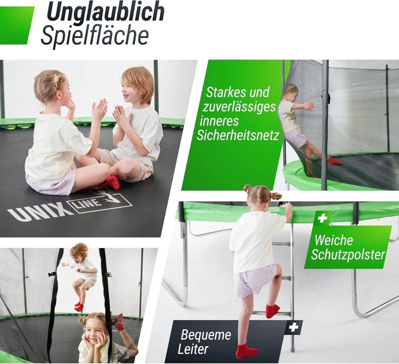 UNIXFIT Gartentrampolin Unix Line Outdoor Trampolin 244/305/366, Ø 305 cm, mit Leiter und Innensicherheitsnetz Bild 5