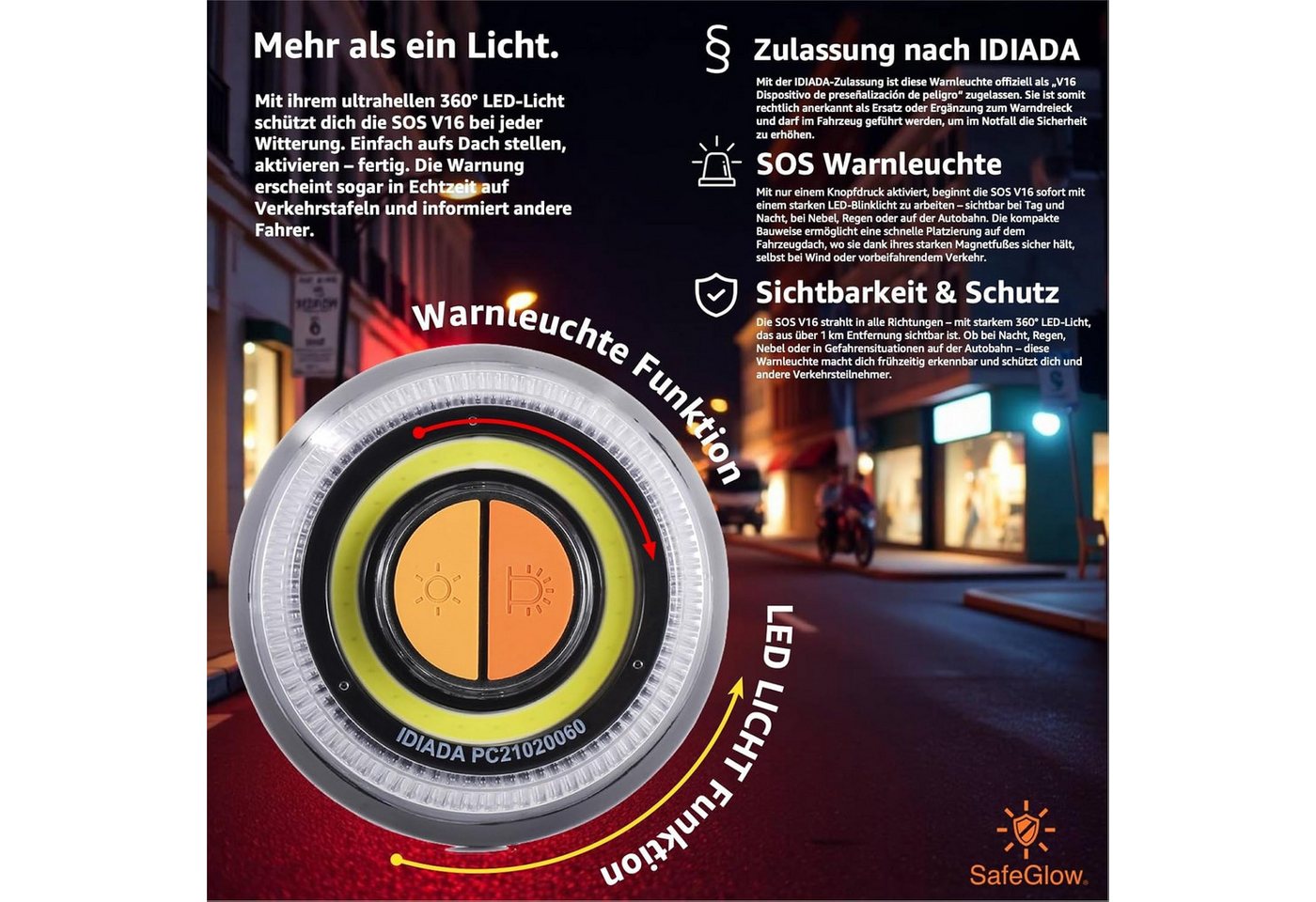 Safeglow LED-Warndreieck V16-Warnleuchte mit Magnetfuß, Ausführung und Menge nach Wahl (Packung) Bild 5