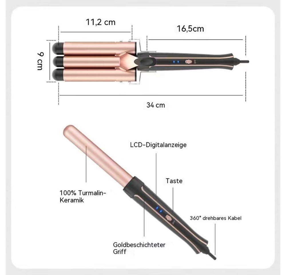 SeeCherish Lockenstab 5‑in‑1 Lockenstab‑Set mit 3‑Röhren‑Wellenlockengerät, Schnell aufheizendes Welleneisen für alle Haartypen‑ und Längen Bild 2