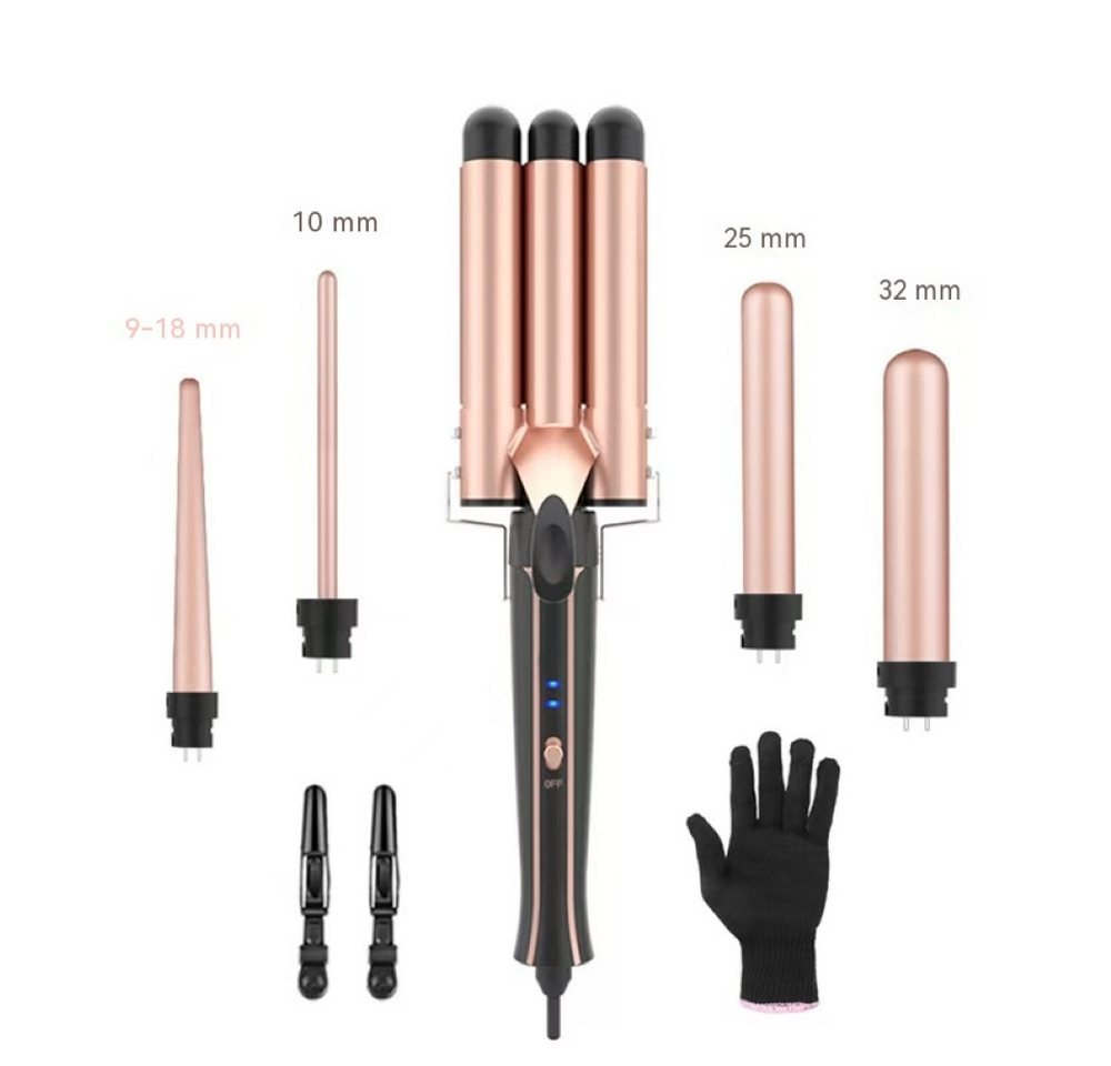 SeeCherish Lockenstab 5‑in‑1 Lockenstab‑Set mit 3‑Röhren‑Wellenlockengerät, Schnell aufheizendes Welleneisen für alle Haartypen‑ und Längen Bild 3