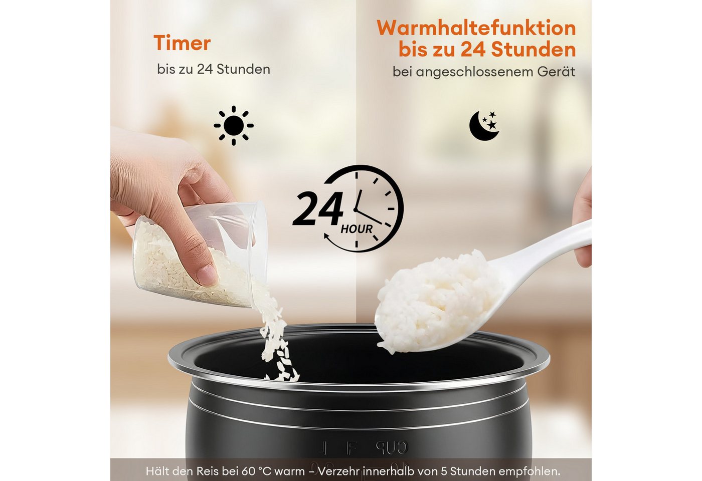 CkeyiN Pro Reiskocher Groß,5L Multikocher,Intelligenter Rice Cooker,9 Programmen, 1200 W, Reservierungsfunktion,Zeitsteuerung,mit Messbecher&Reislöffel