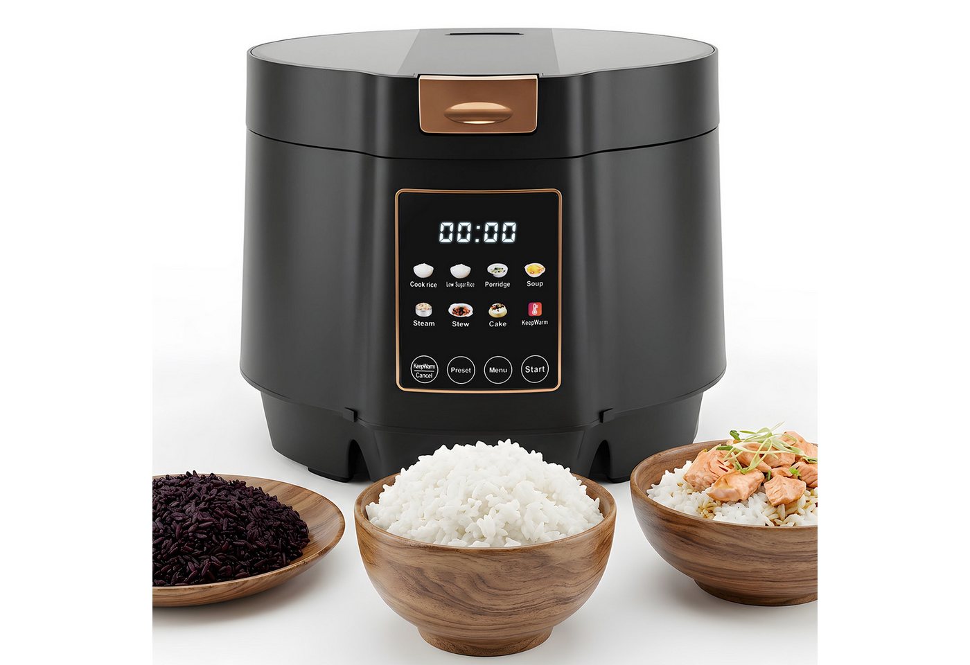 CkeyiN Pro Reiskocher Groß,5L Multikocher,Intelligenter Rice Cooker,9 Programmen, 1200 W, Reservierungsfunktion,Zeitsteuerung,mit Messbecher&Reislöffel Bild 3