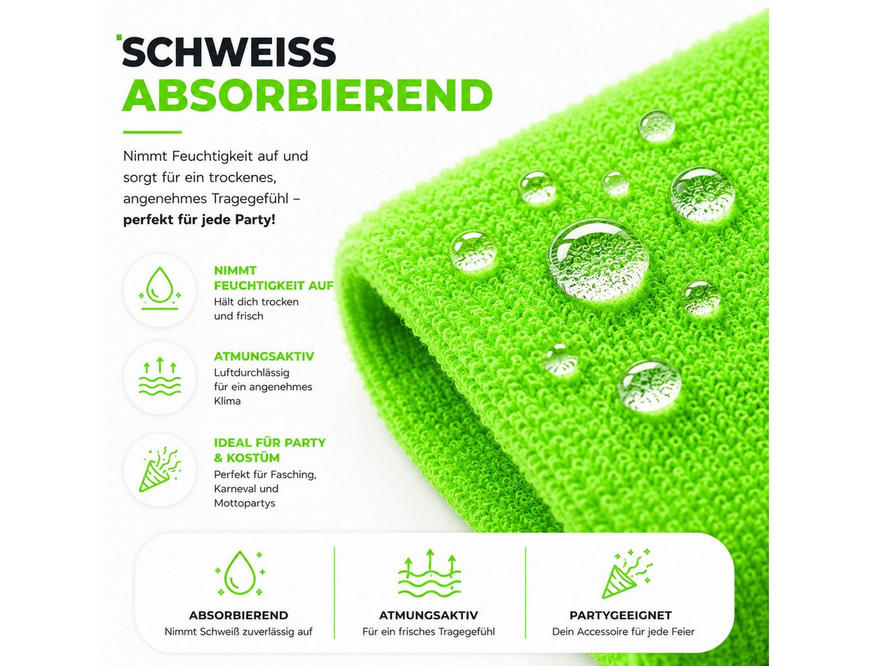 Kostümheld® Schweißband 3-teiliges Schweißband-Set mit Stirnband und 2 Handgelenkbändern, Einheitsgröße Bild 2