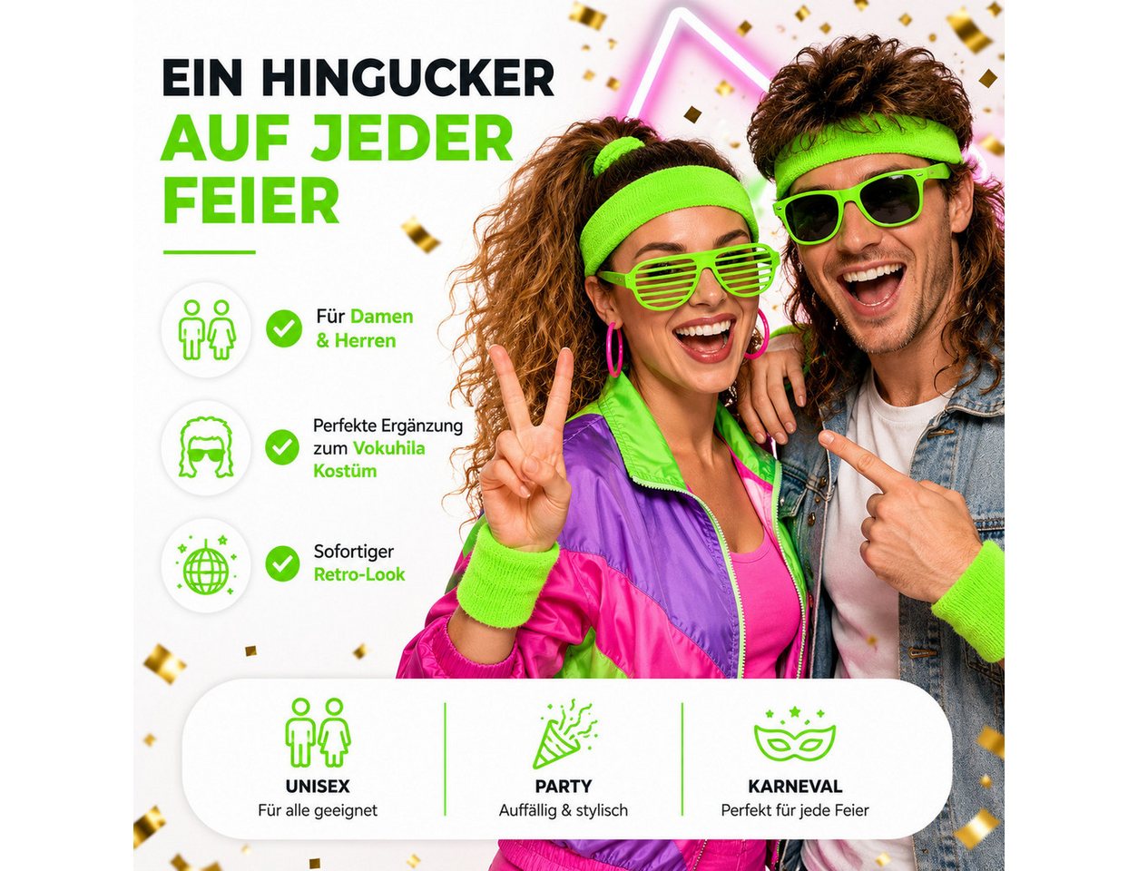 Kostümheld® Schweißband 3-teiliges Schweißband-Set mit Stirnband und 2 Handgelenkbändern, Einheitsgröße Bild 3