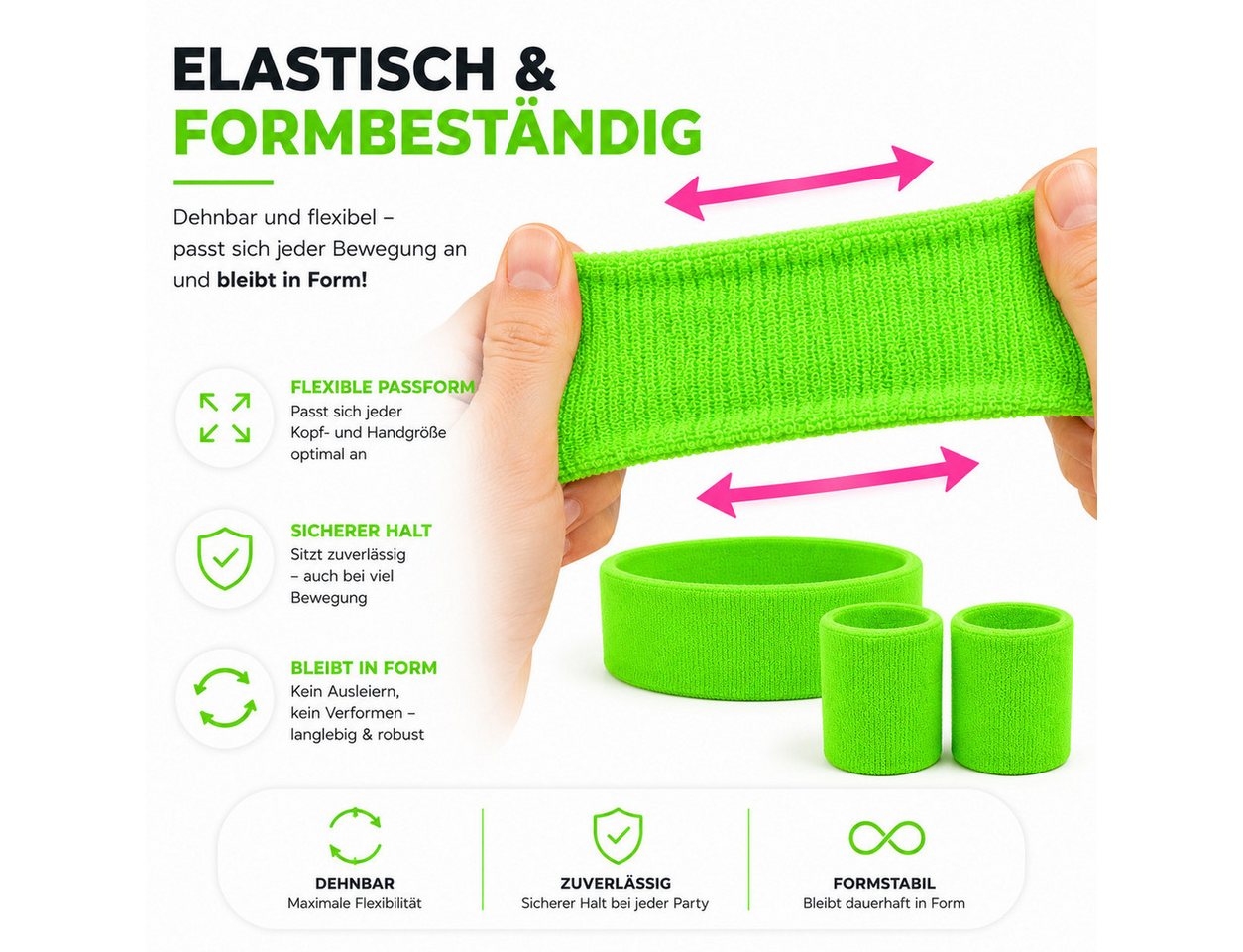 Kostümheld® Schweißband 3-teiliges Schweißband-Set mit Stirnband und 2 Handgelenkbändern, Einheitsgröße Bild 4