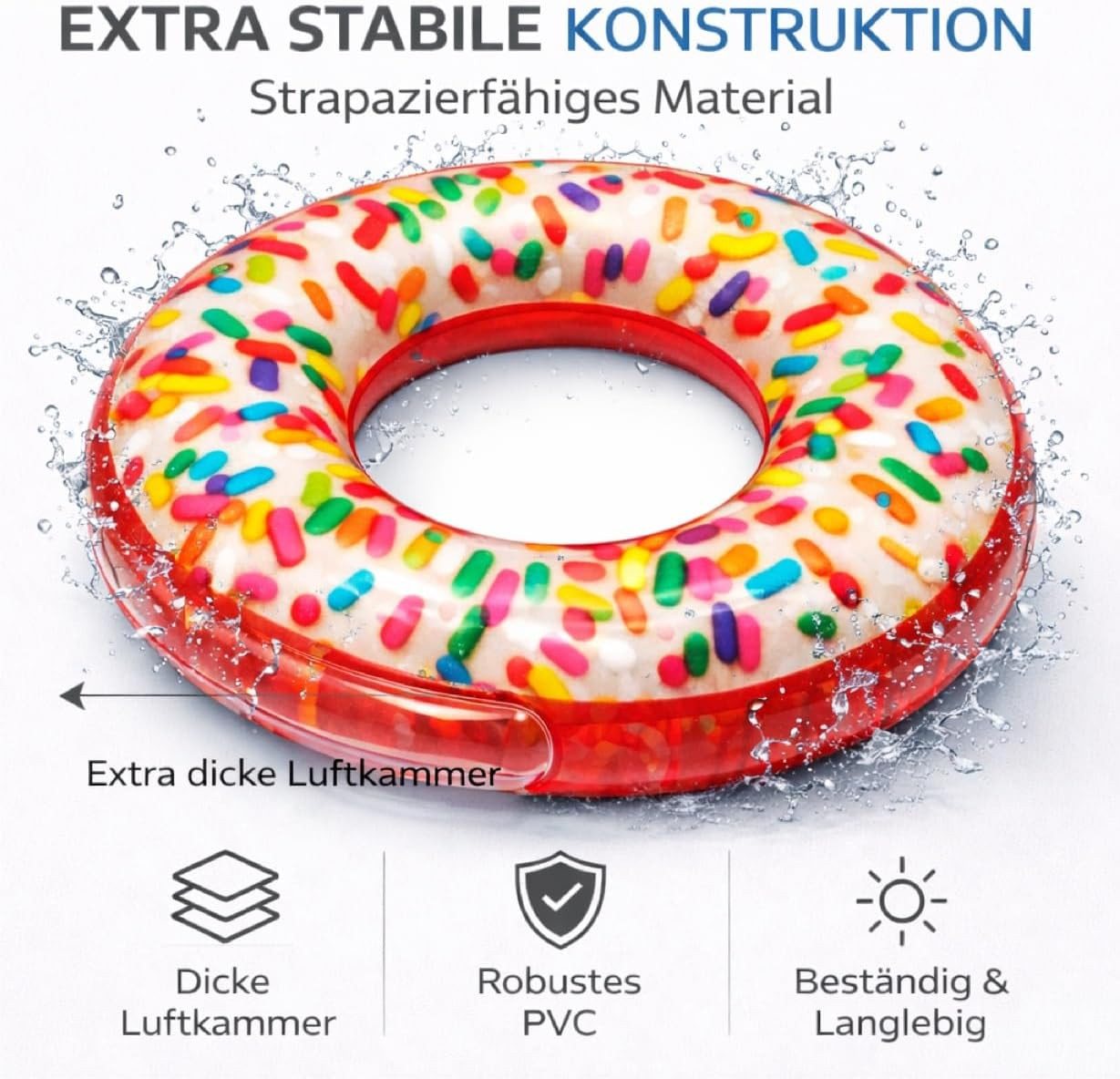 TK Gruppe Schwimmring Aufblasbarer Schwimmring aus PVC, Donut- und Flamingo-Varianten (Schwimmring), 120 cm Bild 4