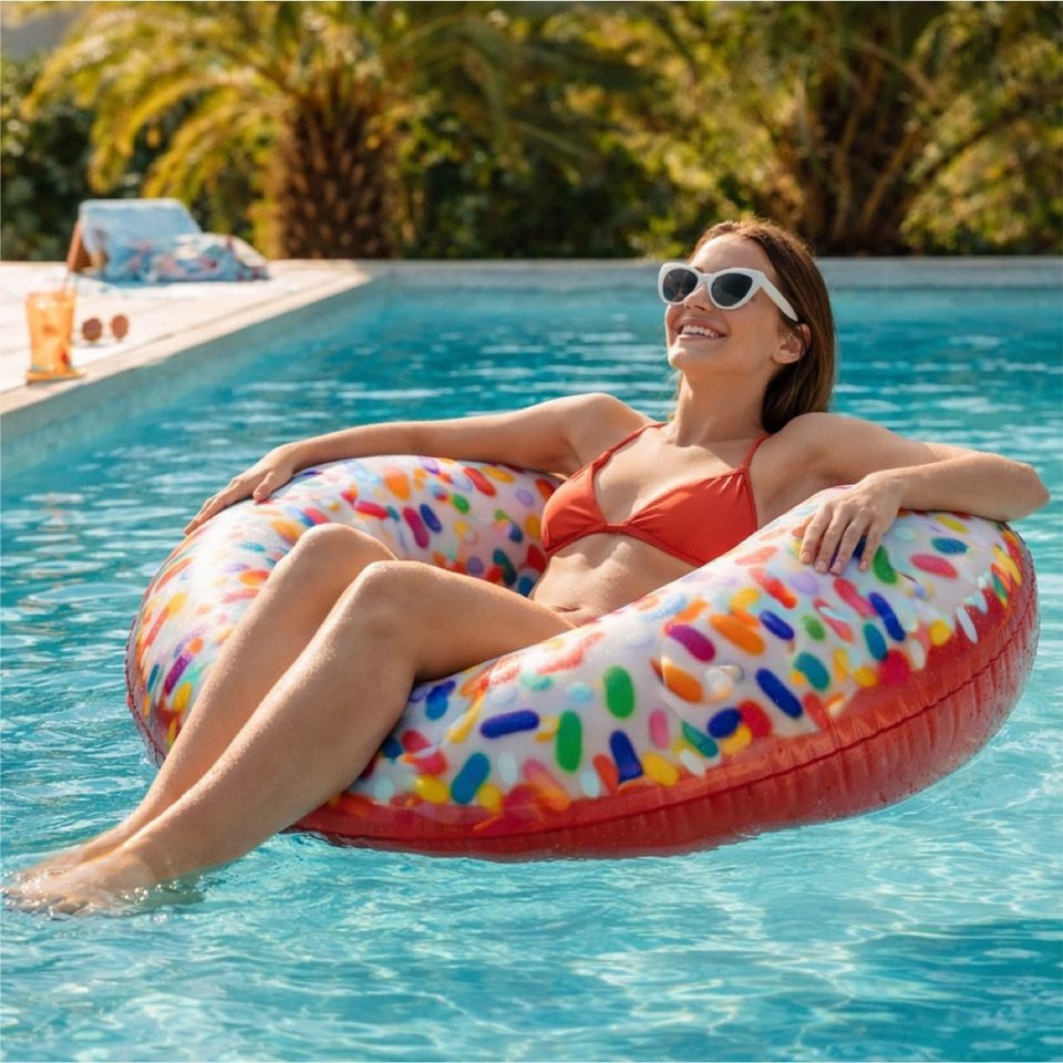 TK Gruppe Schwimmring Aufblasbarer Schwimmring aus PVC, Donut- und Flamingo-Varianten (Schwimmring), 120 cm Bild 5