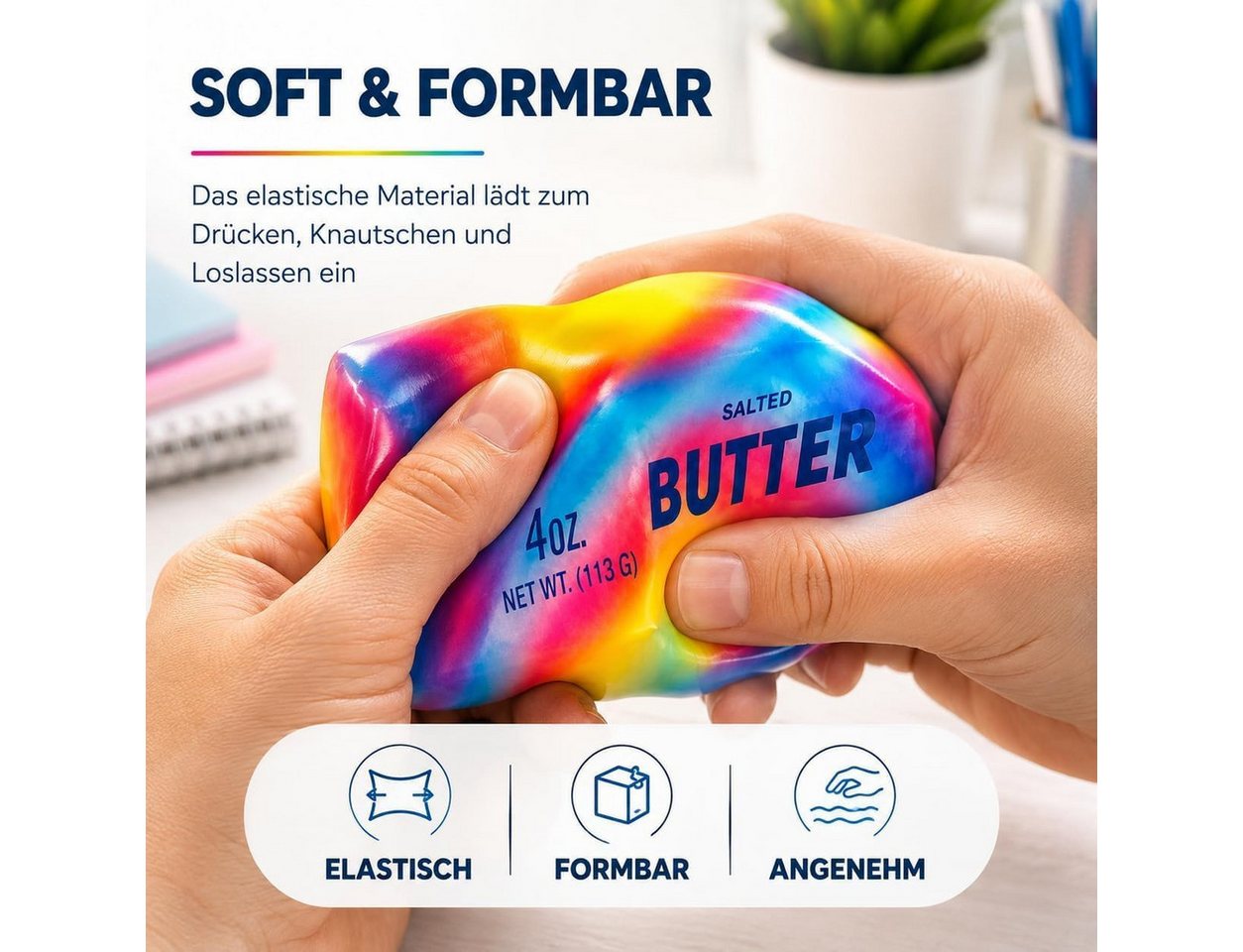 TK Gruppe Anti-Stress-Ball Butter-Squishy zum Drücken und Kneten, Gelb oder Rainbow