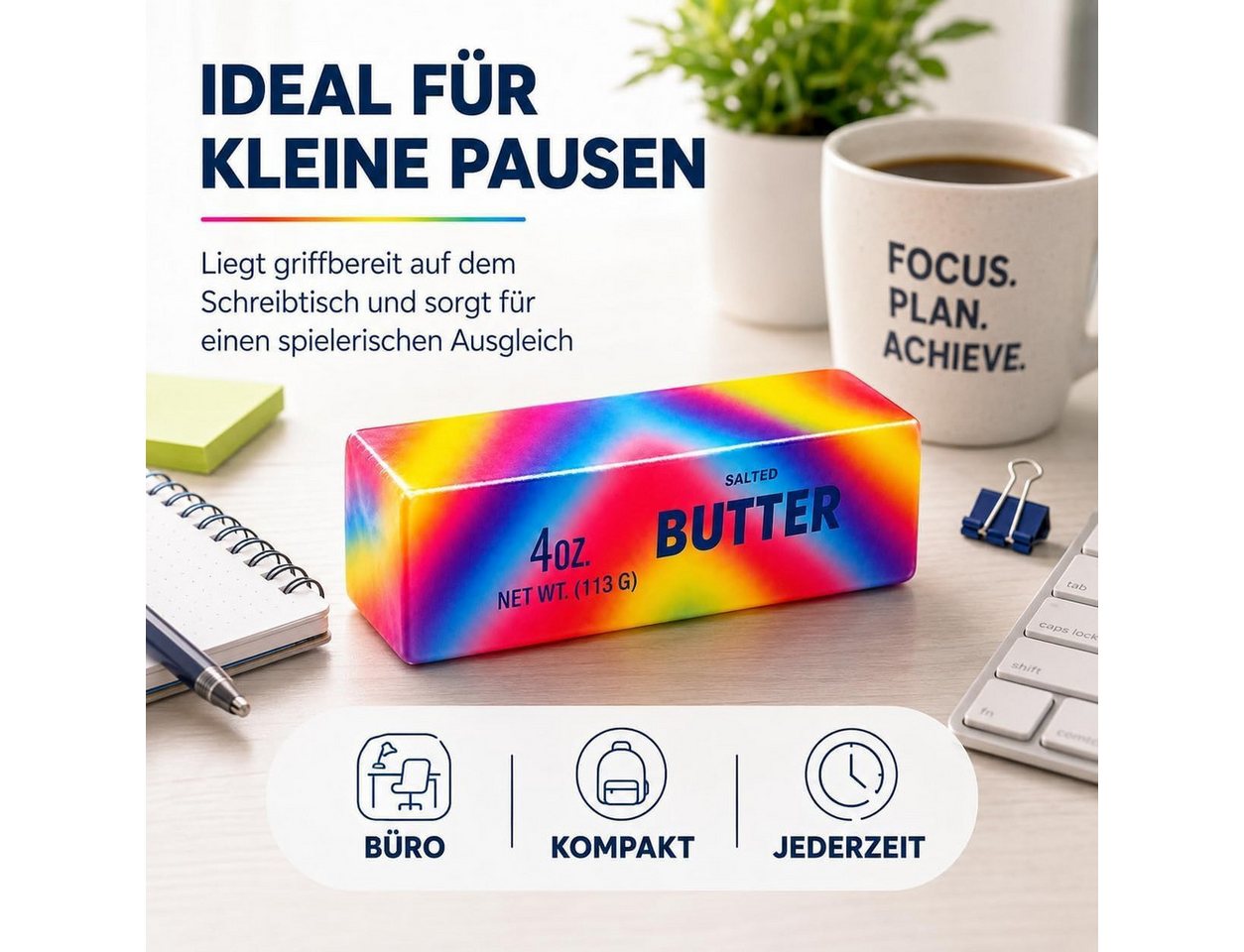TK Gruppe Anti-Stress-Ball Butter-Squishy zum Drücken und Kneten, Gelb oder Rainbow Bild 4