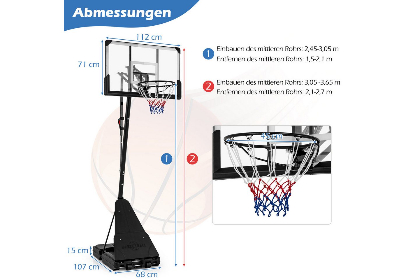 COSTWAY Basketballständer Basketballkorb höhenverstellbar, für Kinder, Erwachsene Bild 2