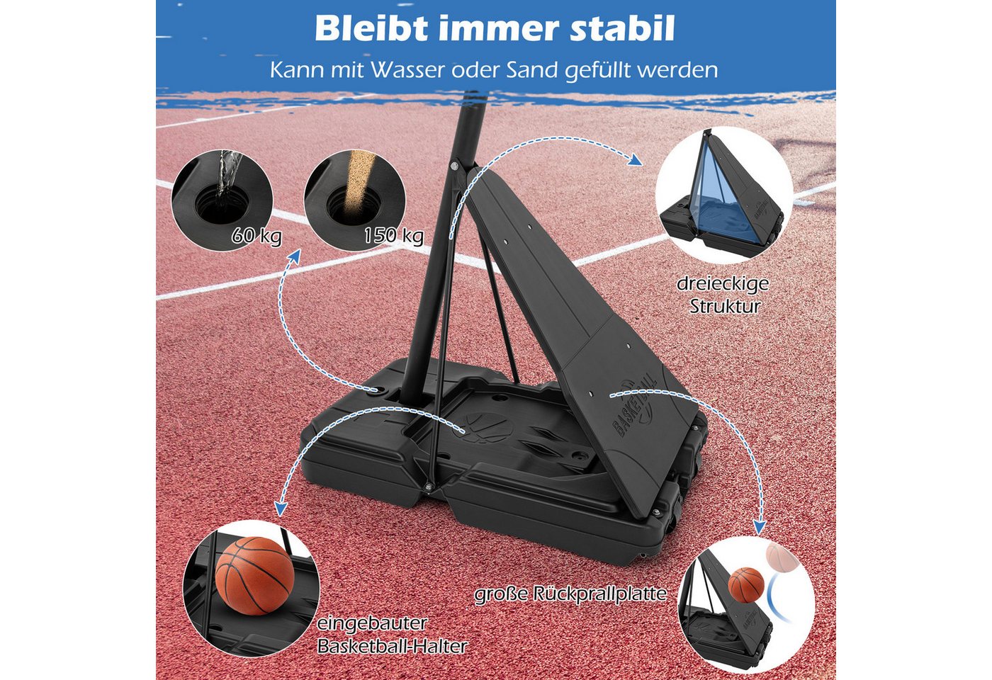 COSTWAY Basketballständer Basketballkorb höhenverstellbar, für Kinder, Erwachsene Bild 5