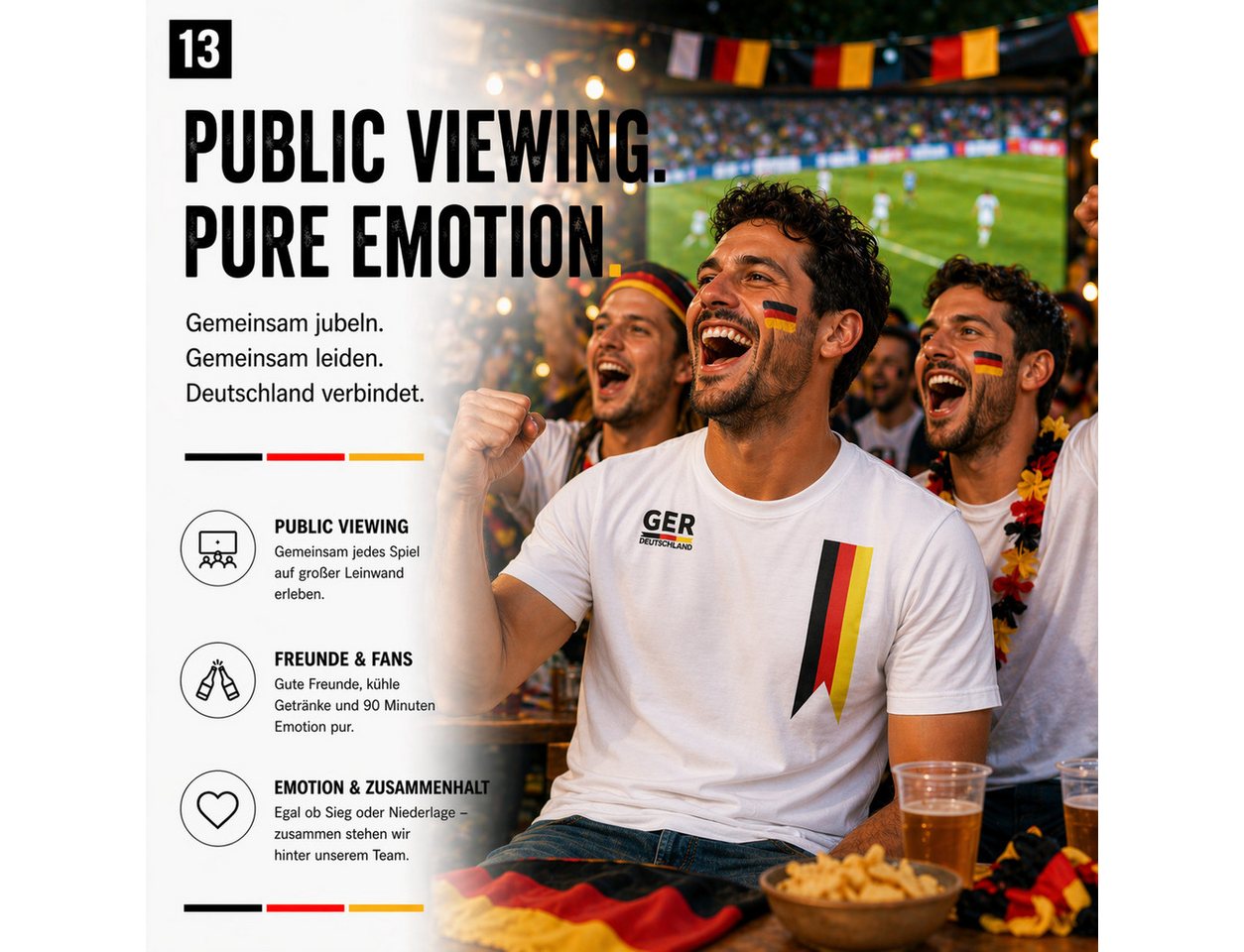 TK Gruppe Fußballtrikot Deutschland-Fan-Shirt zur WM 2026, schwarz oder weiß, M bis XL (Packung)