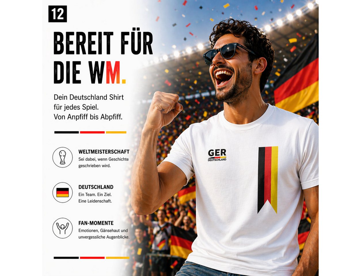 TK Gruppe Fußballtrikot Deutschland-Fan-Shirt zur WM 2026, schwarz oder weiß, M bis XL (Packung) Bild 2