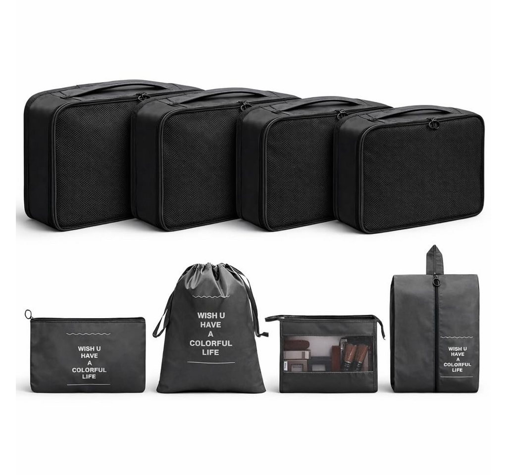 TK Gruppe Kofferorganizer 8-teiliges Kofferorganizer-Set mit Packwürfeln und Reisebeuteln (Set, 8er Set)