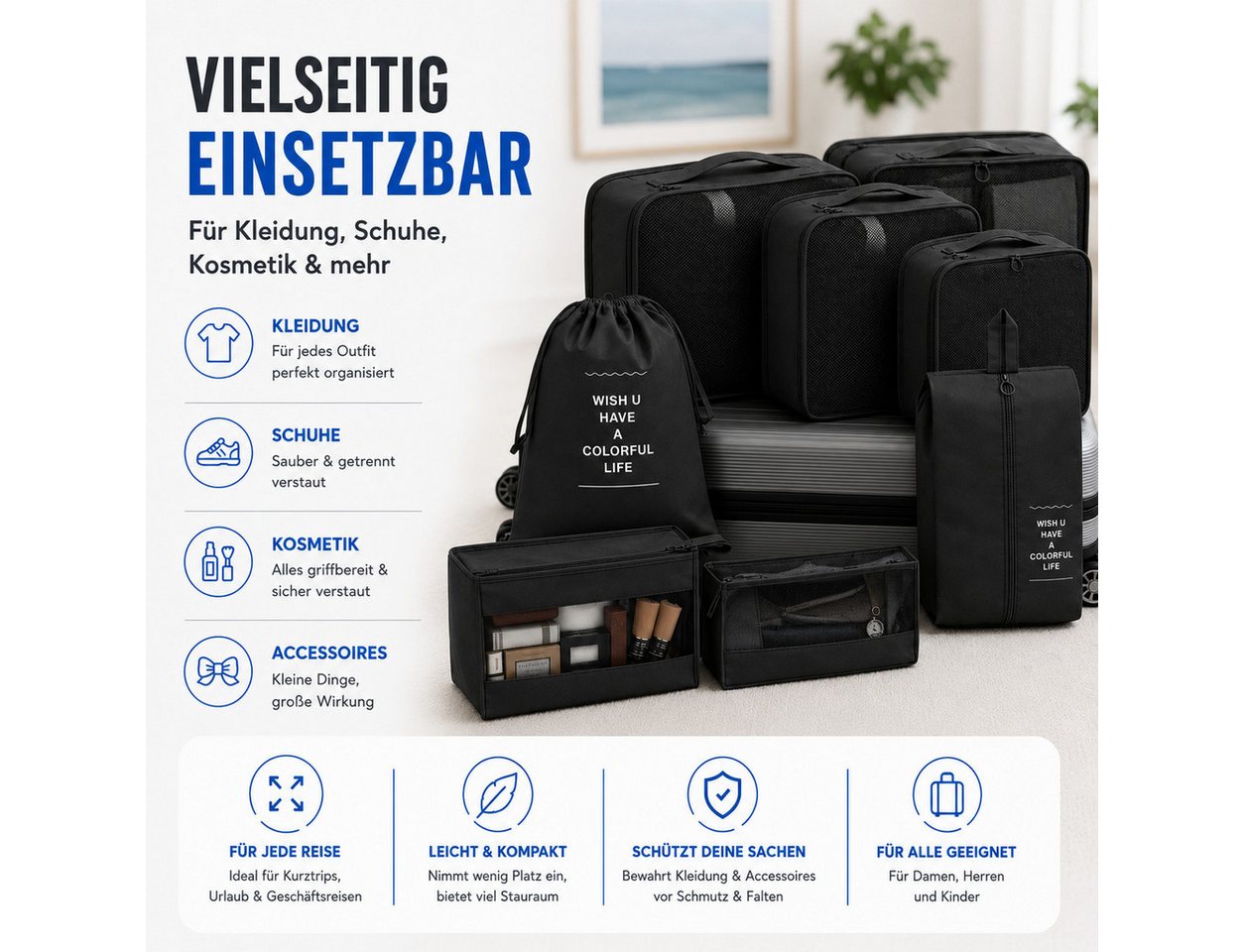 TK Gruppe Kofferorganizer 8-teiliges Kofferorganizer-Set mit Packwürfeln und Reisebeuteln (Set, 8er Set) Bild 3