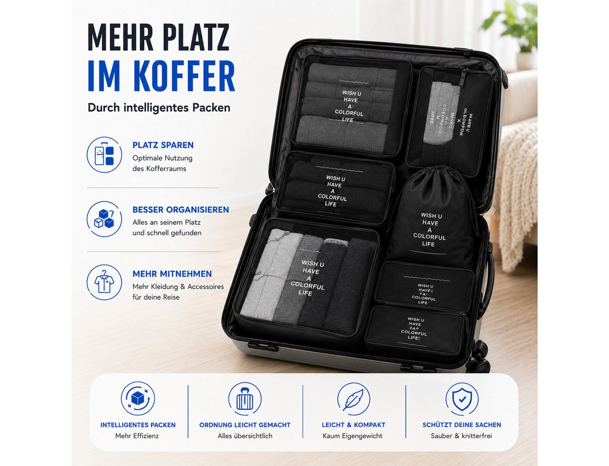 TK Gruppe Kofferorganizer 8-teiliges Kofferorganizer-Set mit Packwürfeln und Reisebeuteln (Set, 8er Set) Bild 4