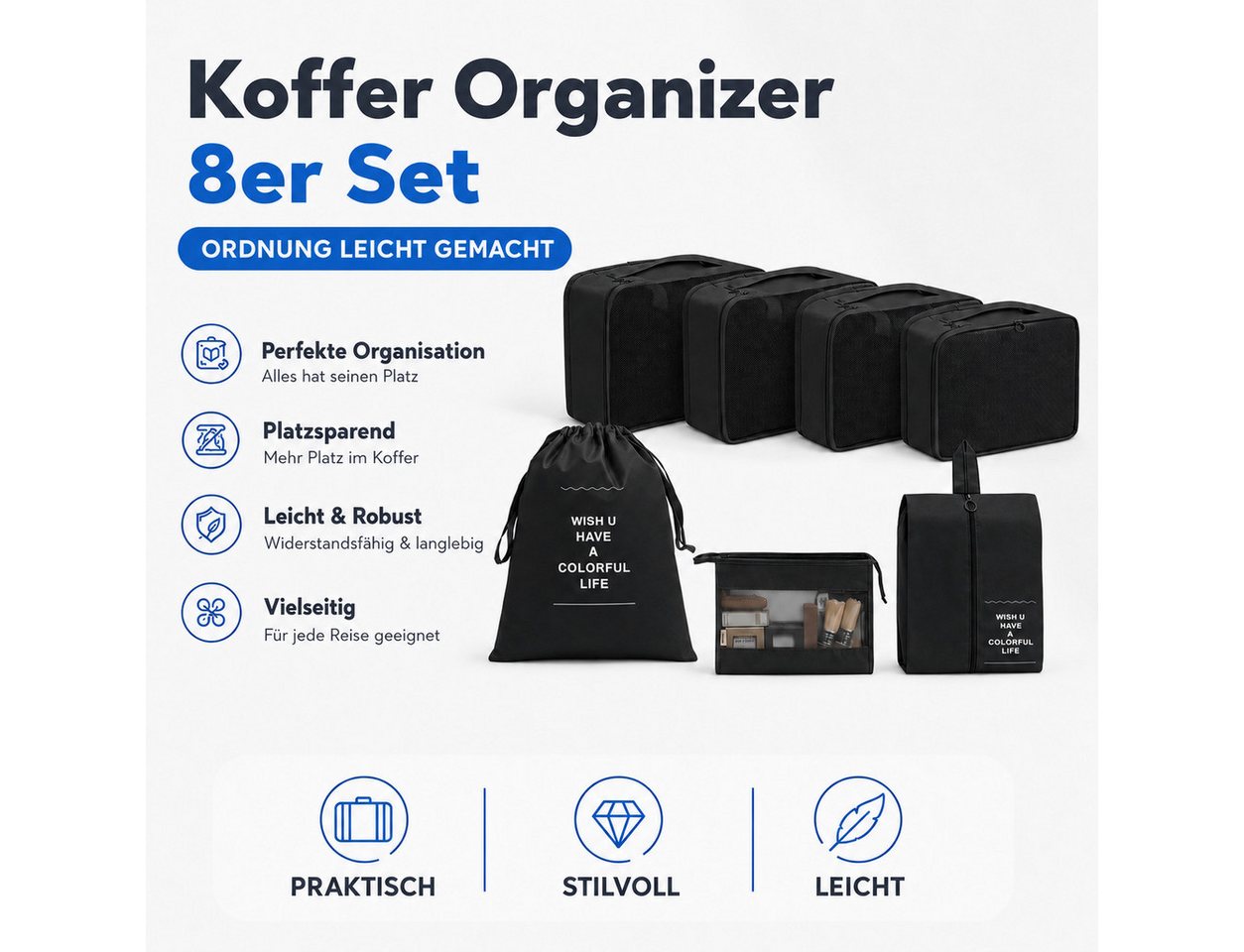 TK Gruppe Kofferorganizer 8-teiliges Kofferorganizer-Set mit Packwürfeln und Reisebeuteln (Set, 8er Set) Bild 5