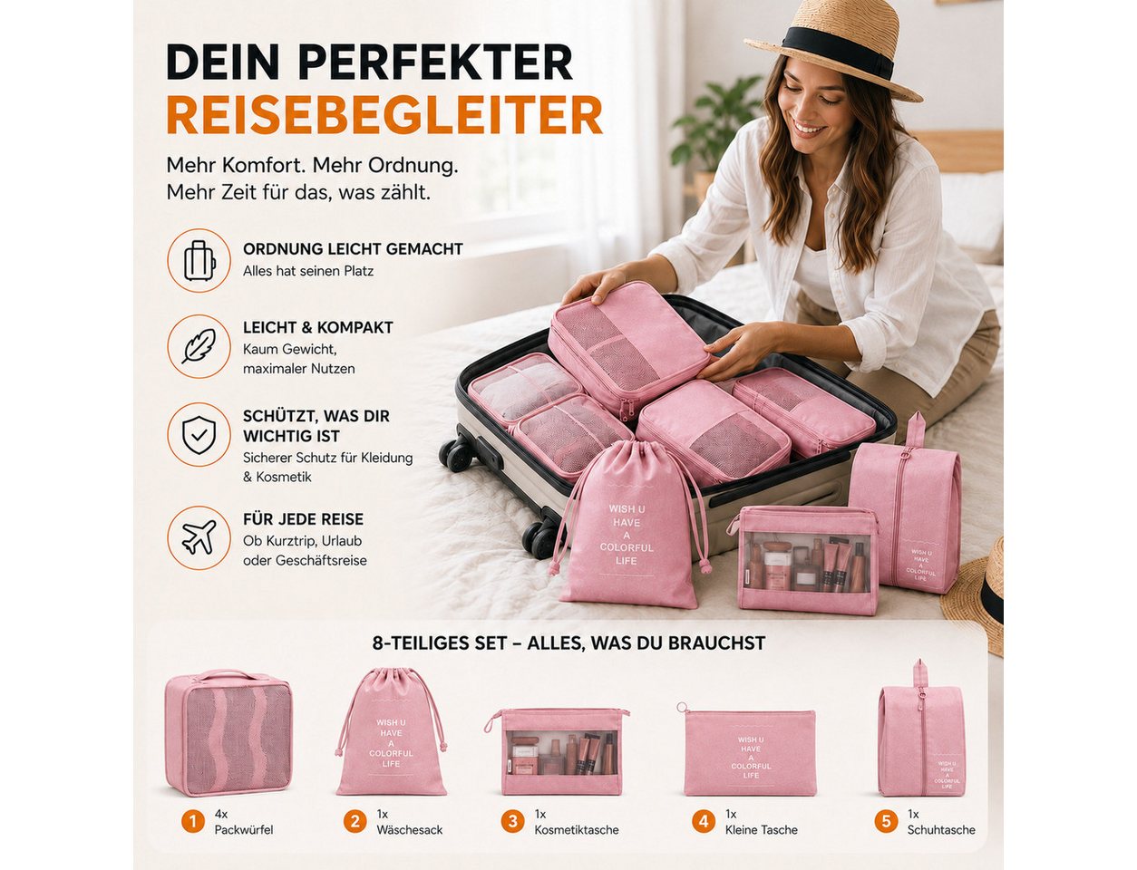 Travelfreund® Kofferorganizer 8-teiliges Kofferorganizer-Set mit Packtaschen und Kosmetiktasche (Set, 8-tlg., 8x Packtaschen), Faltbar / Verstaubar / Wasserabweisend Bild 4