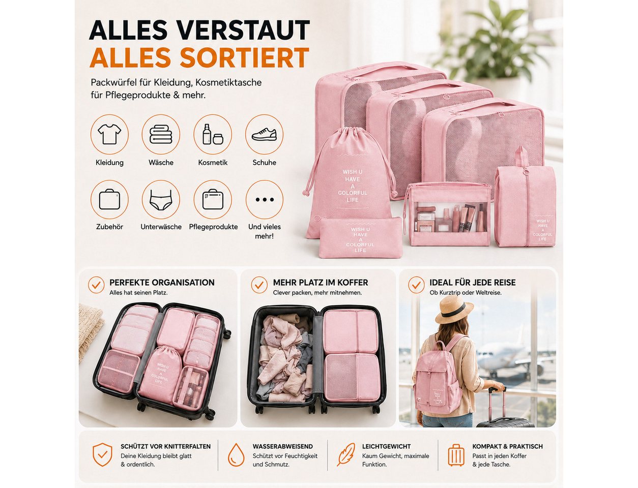 Travelfreund® Kofferorganizer 8-teiliges Kofferorganizer-Set mit Packtaschen und Kosmetiktasche (Set, 8-tlg., 8x Packtaschen), Faltbar / Verstaubar / Wasserabweisend Bild 5