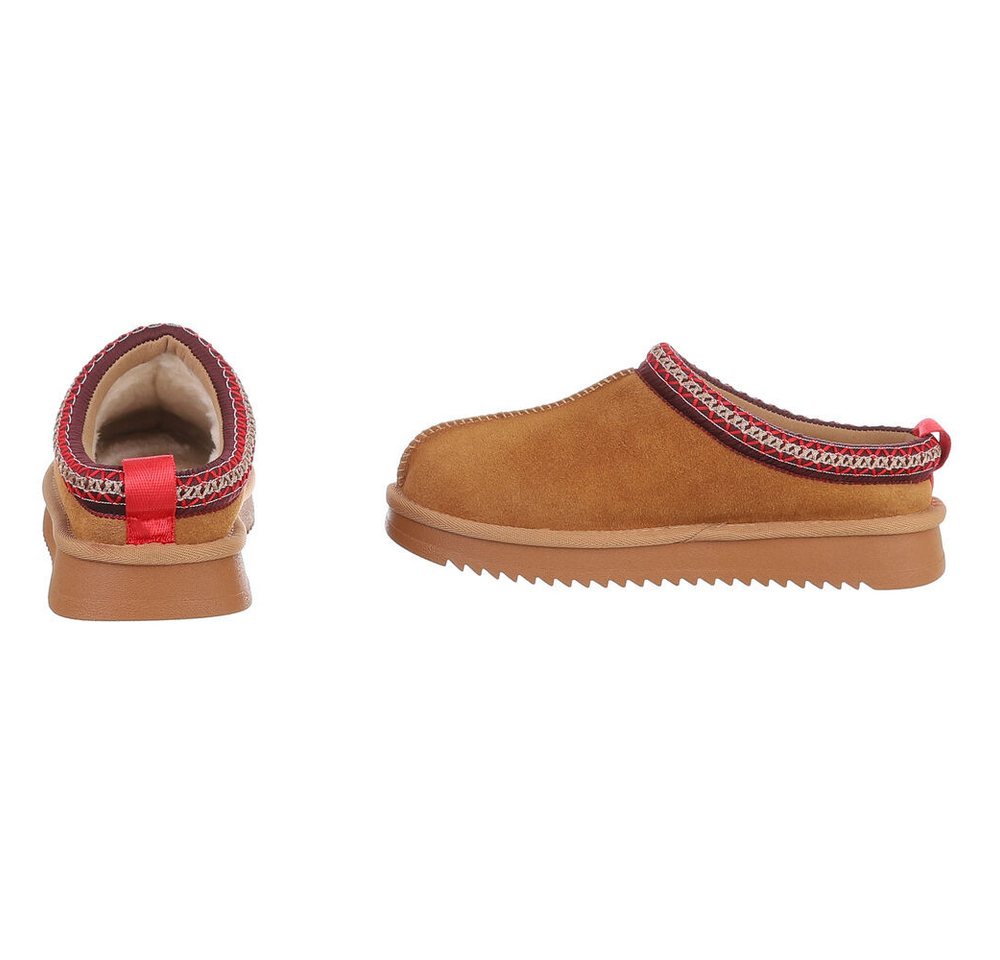 Ital-Design Echtleder Damen Slip-On Schuh mit Profilsohle für Freizeit Snowboots (92392460) Flach Flache Stiefeletten in Camel