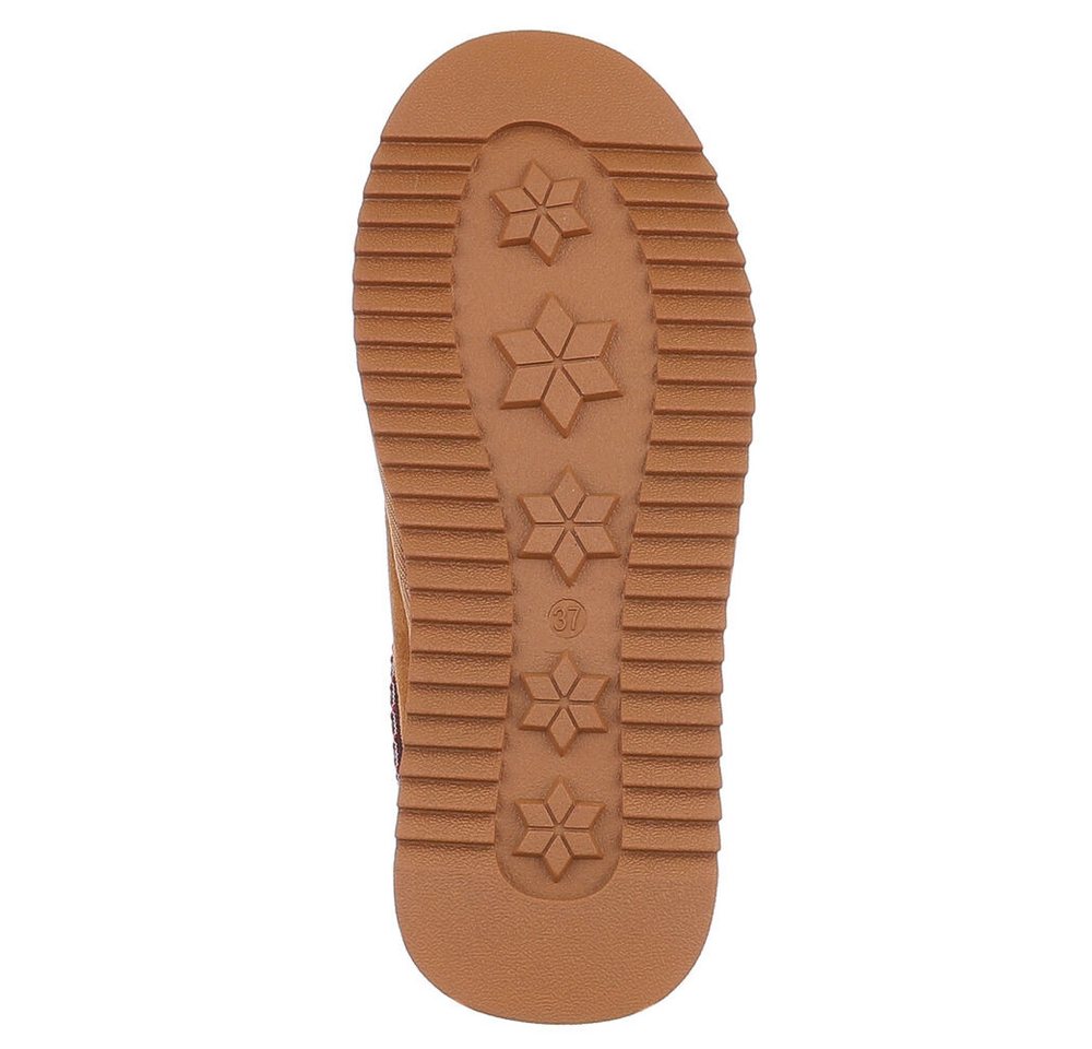 Ital-Design Echtleder Damen Slip-On Schuh mit Profilsohle für Freizeit Snowboots (92392460) Flach Flache Stiefeletten in Camel Bild 2