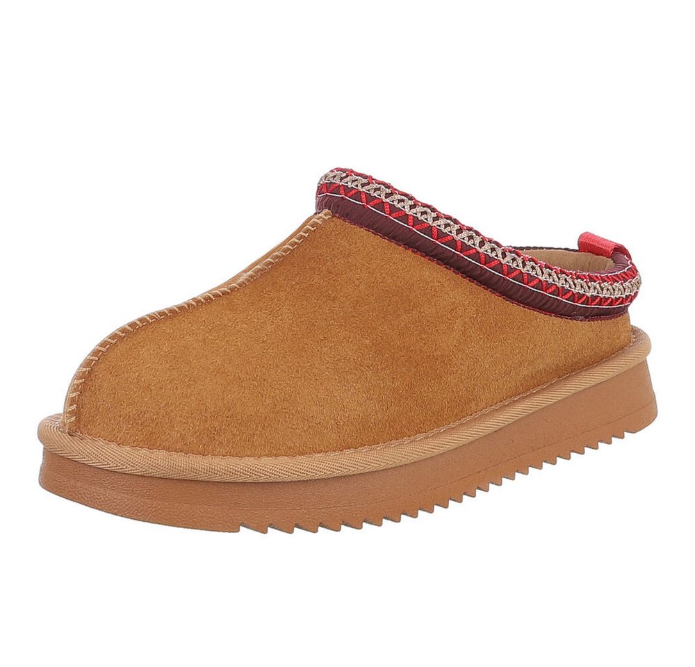 Ital-Design Echtleder Damen Slip-On Schuh mit Profilsohle für Freizeit Snowboots (92392460) Flach Flache Stiefeletten in Camel Bild 3
