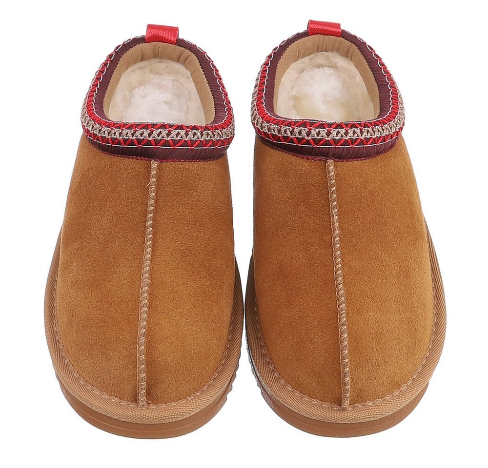 Ital-Design Echtleder Damen Slip-On Schuh mit Profilsohle für Freizeit Snowboots (92392460) Flach Flache Stiefeletten in Camel Bild 4