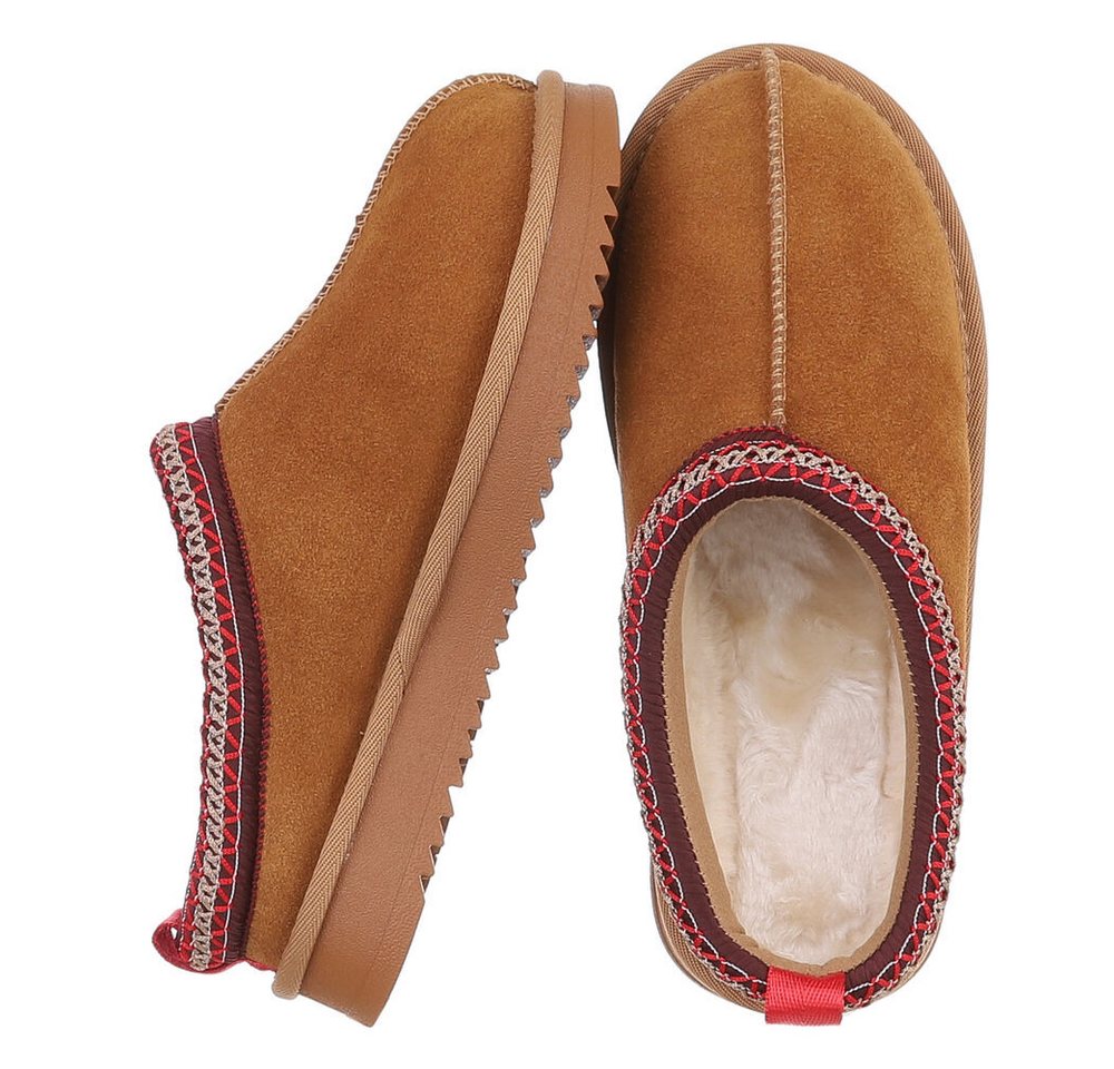 Ital-Design Echtleder Damen Slip-On Schuh mit Profilsohle für Freizeit Snowboots (92392460) Flach Flache Stiefeletten in Camel Bild 5