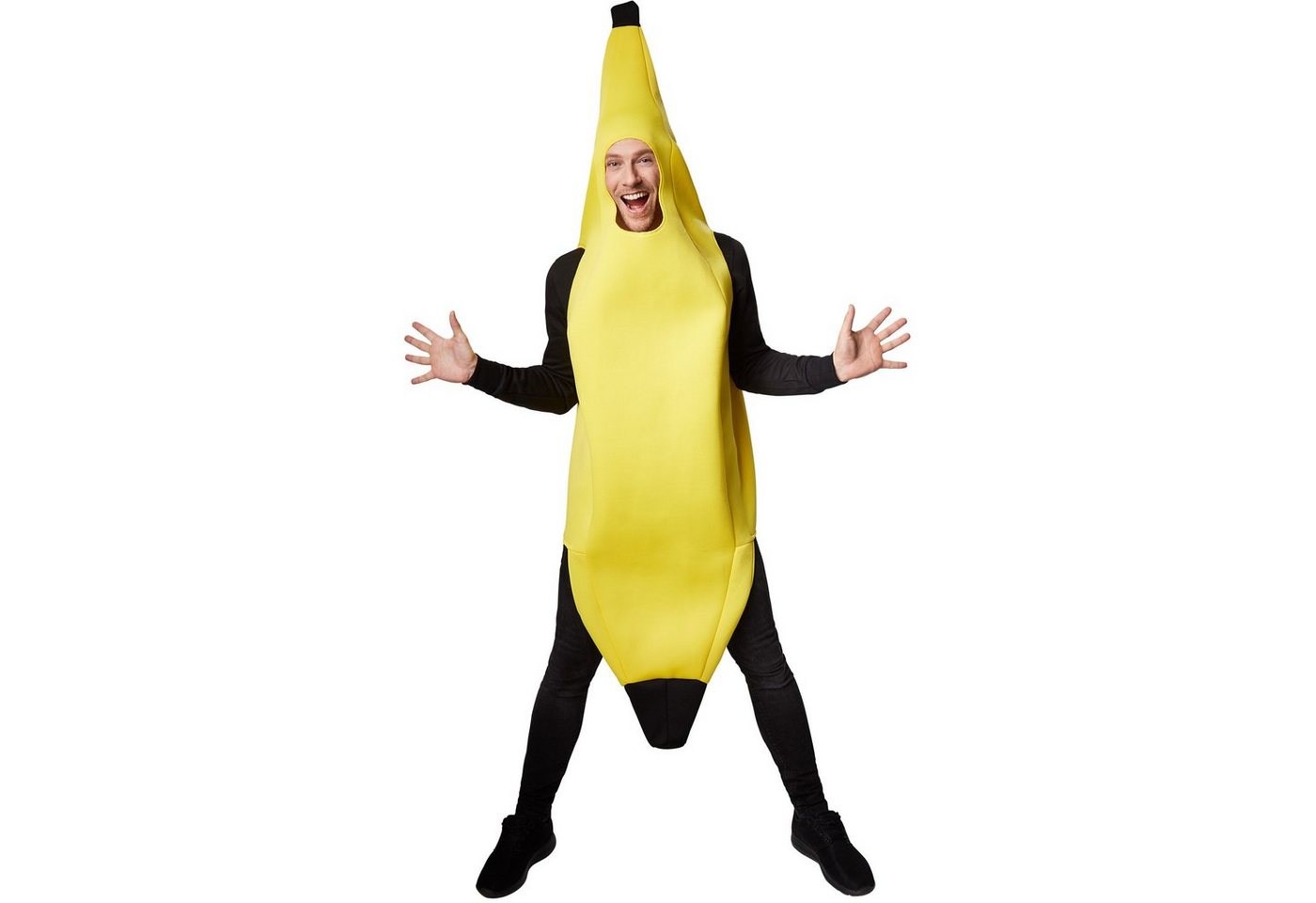 dressforfun Lebensmittel-Kostüm Obstfigur/Fruchtgewand, in schwarz/gelb, Gr. XL, Stabiles Material, Lustiges ärmelloses längeres Oberteil, Cooles und ulkiges Kostüm