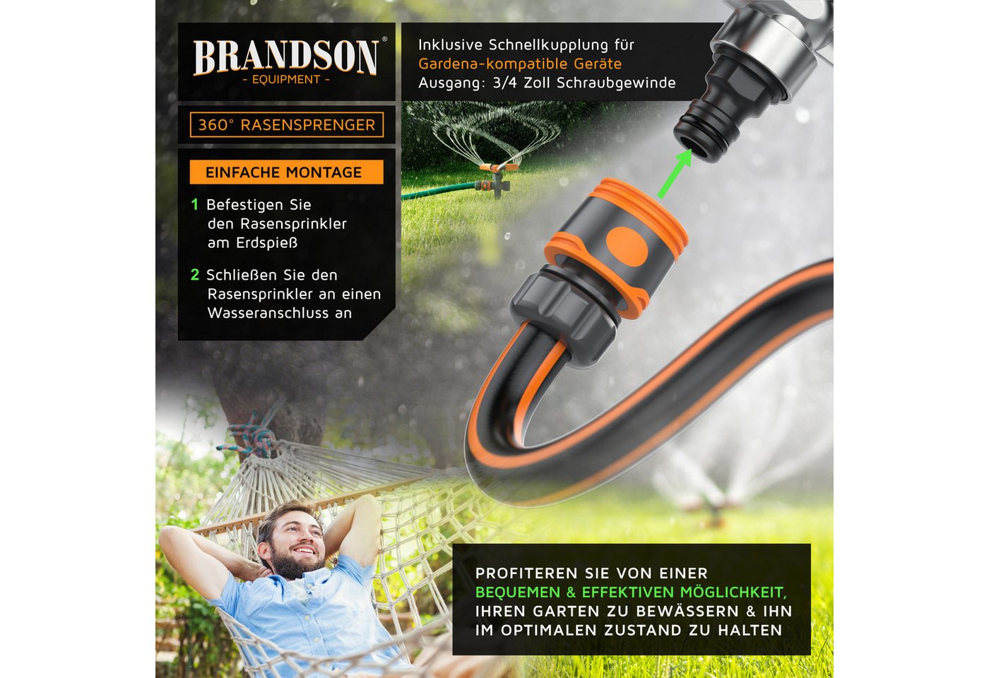 Brandson Kreisregner im 2er-Set, 3-Arm-Rasensprenger mit 360°-Rotation, je bis 80 m², 15 einstellbare Düsen, aus ABS-Kunststoff Bild 3