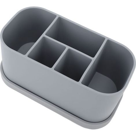 Support En Silicone Pour Brosse À Dents Et Dentifrice Multipurpose, 5 Slots Drainage Holes Bathroom Countertop Organizer For Cosmetics Product Grey