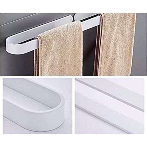 60cm Wall-mounted Towel Rail, White Aluminum, Adhesive Without Drilling, Bathroom Accessories