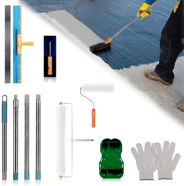 Werkzeugset Für Epoxidharzböden Mit 50 Cm Stachelwalze, 30 Mm Nagelschuhen, Farbwalze, 5 Mm Spachtel, Zahnkelle, Stachelschuhen Und 4-teiligem Griff