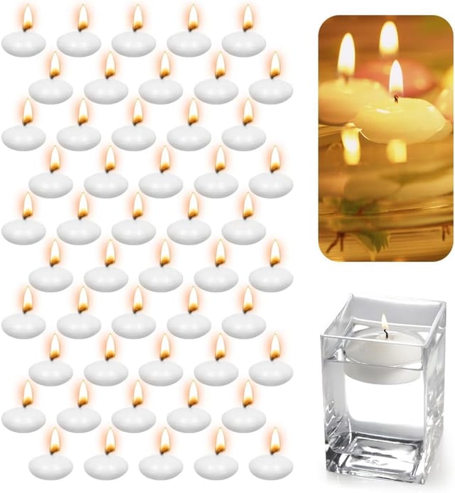 Set Mit 50 Unparfümierten, Weißen Schwimmkerzen – Warmes, Schwebendes Teelicht – Tropffrei – Für Dinner, Spa, Party, Hochzeit Und Pool