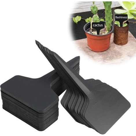 Bardusch - 100 Pcs Étiquettes De Jardin En Plastique Noir Type T, 10 X 6 Cm, Étiquettes Pour Plantes Réutilisables Et Résistantes Aux Intempéries Avec Marqueur Inclus Pour Le Marquage Et L'Organisatio