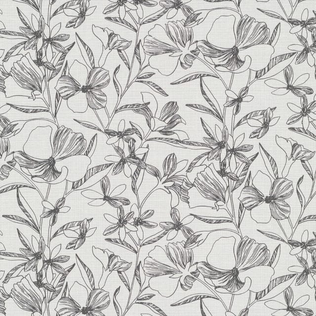 Vliestapete - La Terrasse - Schwarz Grau Weiß Blumen Floral Erismann - 1051915