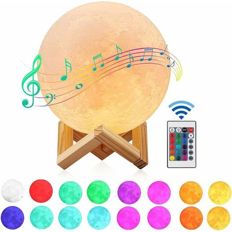 Lampe De Lune Avec Haut-parleur Bluetooth, 5,9 Pouces/15 Cm Dimmable 16 Couleurs 3d Moon Light