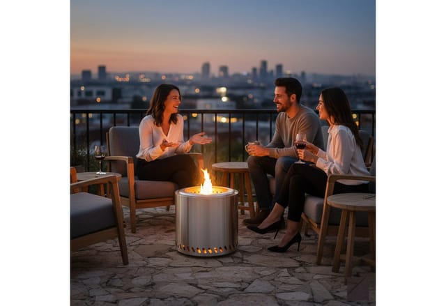 Relaxdays Feuerschale Ohne Rauch, Edelstahl, Hxd: 36 X 38 Cm, Aschebehälter & Tasche, Rauchfreie Feuerstelle, Silber