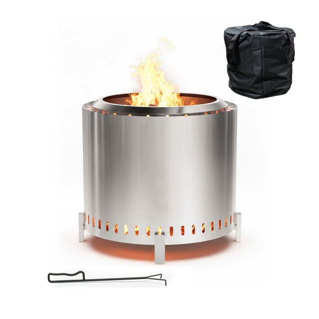 Relaxdays Feuerschale Ohne Rauch, Edelstahl, Hxd 45 X 49 Cm, Standfuß & Aschebehälter, Rauchfreie Feuerstelle, Silber