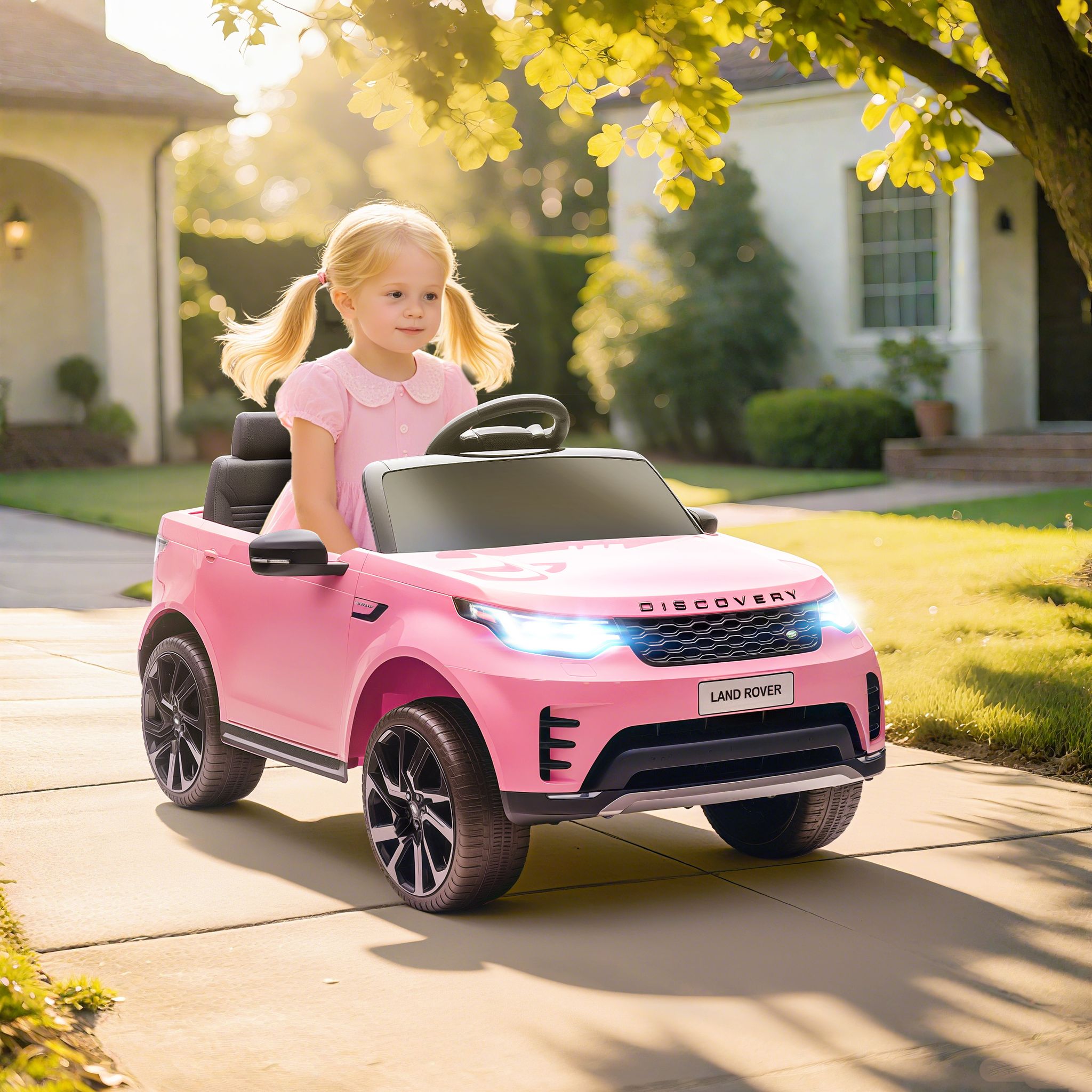 Elektrisches Kinderauto Für Kinder Von 3-6 Jahren Mit Lizenz, Land Rover Discovery 12v, 2,5-4,5 Km/h, Mit 2 Motoren, Federung, Fernbedienung, Usb-anschluss, Musik, Scheinwerfern, Hupe, Pink