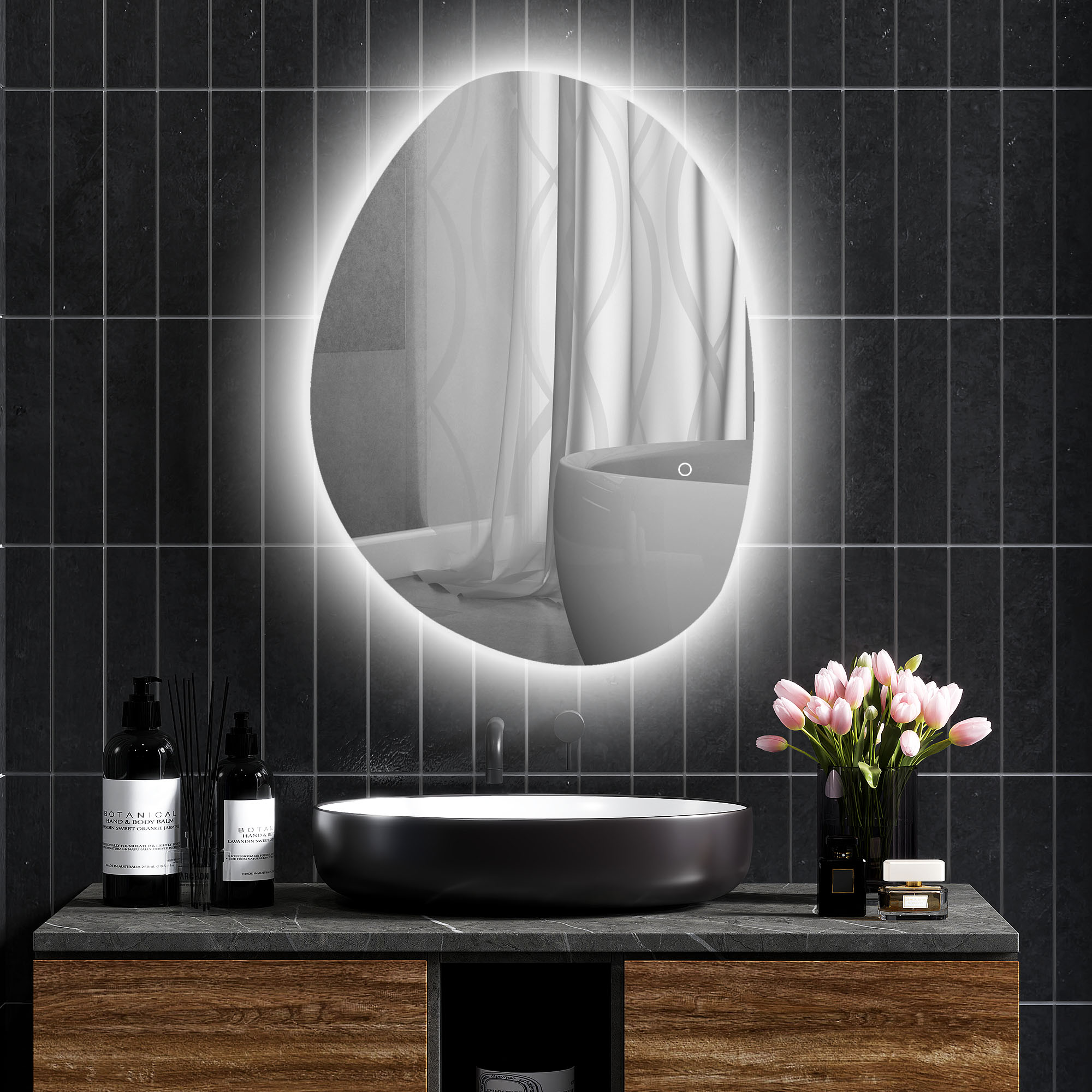 Badezimmerspiegel Mit Led-beleuchtung In 3 Farbtemperaturen, 80 X 60 Cm, Moderner, Wendbarer Wandspiegel Mit Hintergrundbeleuchtung Und Antibeschlag-memory-funktion Aus Gehärtetem Glas, Schutzart Ip44