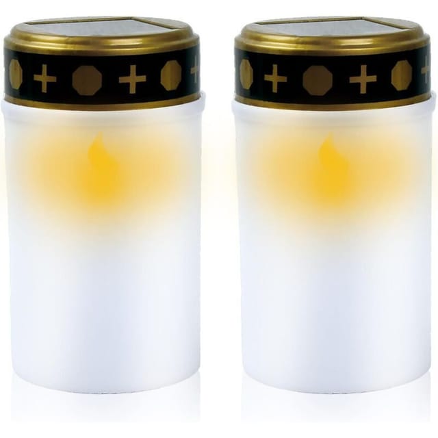 2-teiliges Led-friedhofsbeleuchtungsset, Grabkerze Für Lampen, Weiße Friedhofskerze, Led-trauerkerzen, Solar-friedhofsleuchten, Für Friedhöfe Mit Led-beleuchtung