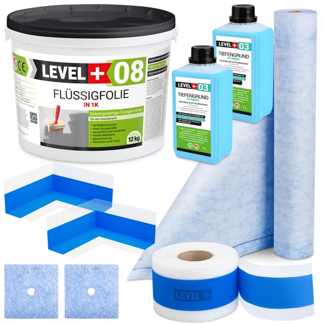 Level+ Dichtset Für Duschabdichtung Bad Dichtband Flüssigfolie 12kg Set361