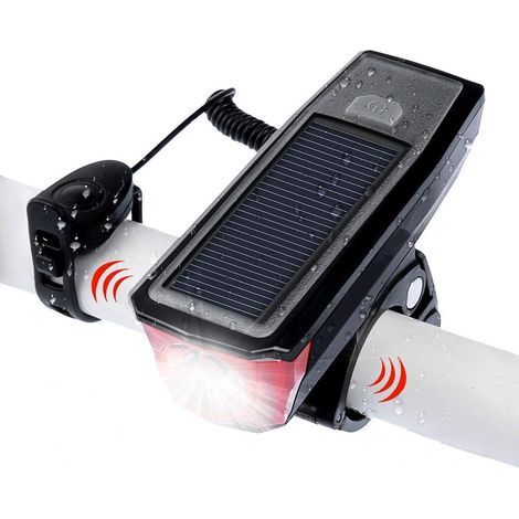 Bicycle Headlight, 4 Modes Usb Rechargeable Solar Powered Bicycle Headlamp With Bell For Bike Safety Warning
